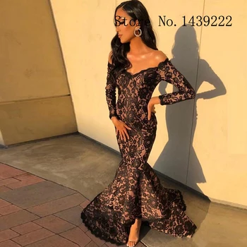 

Sofuge Black Mermaid Lace Evening Dress V Neck Formal Long Celebrity Formal Dresses Robe De Soiree Evening Party