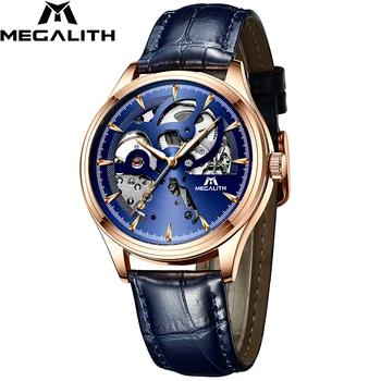 

MEGALITH Fashion Luxury Watch Automatic Mechanical Watch Waterproof Black Leather Sport Business Watch For Mens Relojes Hombre