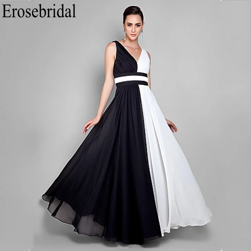 

Erosebridal Contrast Color White Evening Dress 2019 Long Elegant Evening Dress Party Gowns Pleat Design with Zipper Back