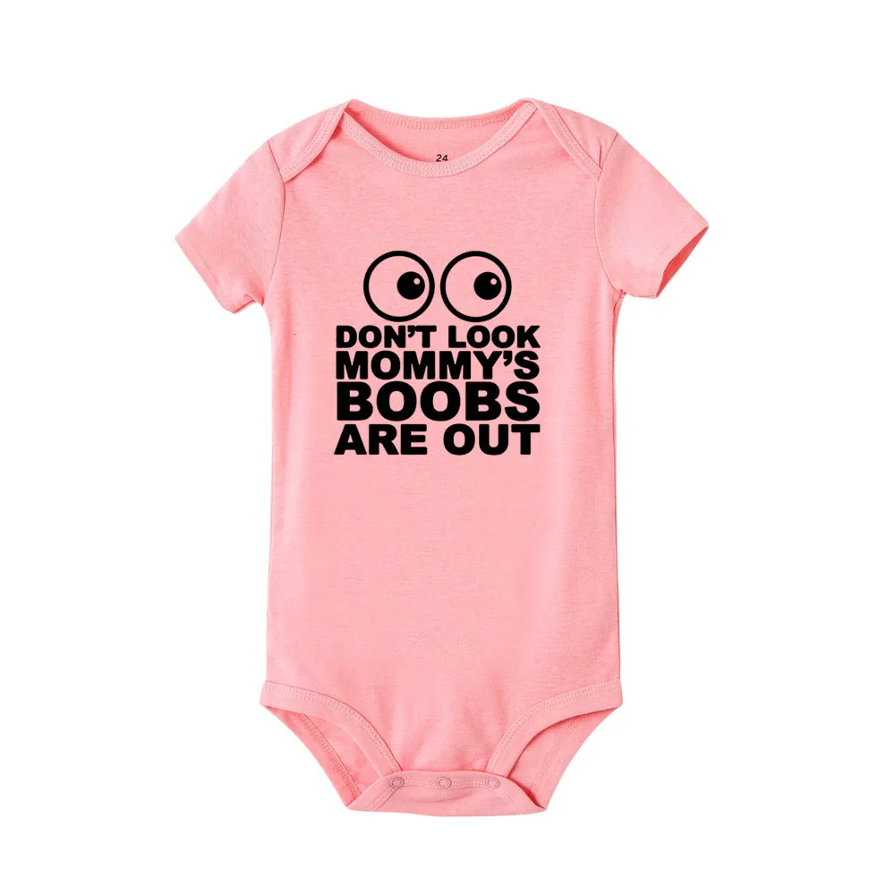 Забавный Летний комбинезон для новорожденных с надписью «Don't Look Mommy's Boobs Out»; хлопковый комбинезон с короткими рукавами для маленьких мальчиков и девочек - Цвет: RD25-SRPPK-