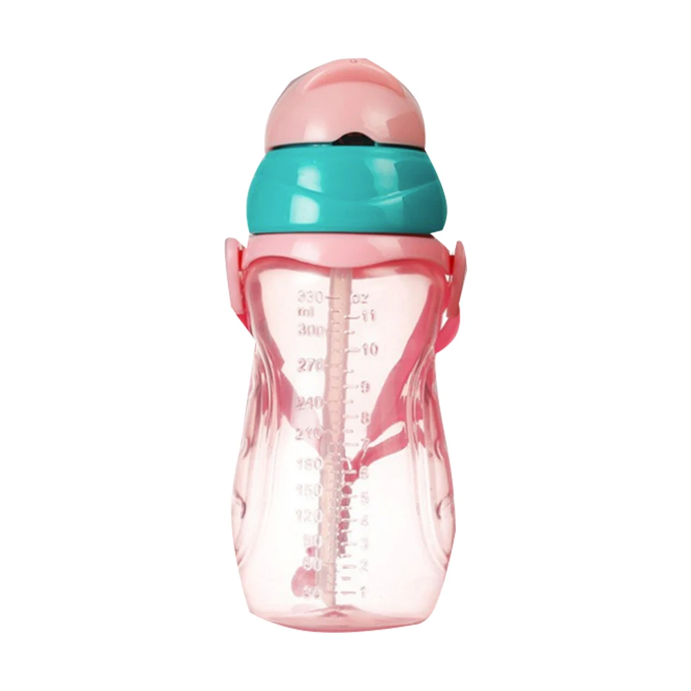 Pink 330ml Детская однотонная портативная школьная соломенная бутылка для питьевой воды, соломенная чашка для ребенка с плечевым ремнем, 260 мл, 330 мл - Цвет: Pink 330ml
