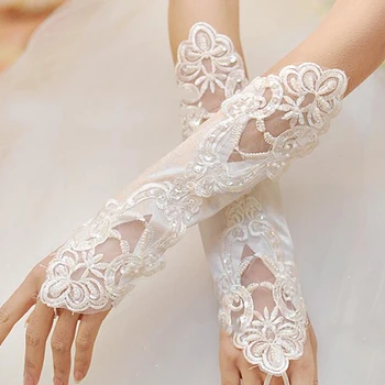 

Wedding Gloves Women White Fingerless Bridal Gloves Long Lace gant mariage femme Party gloves Wedding Luvas Accessories