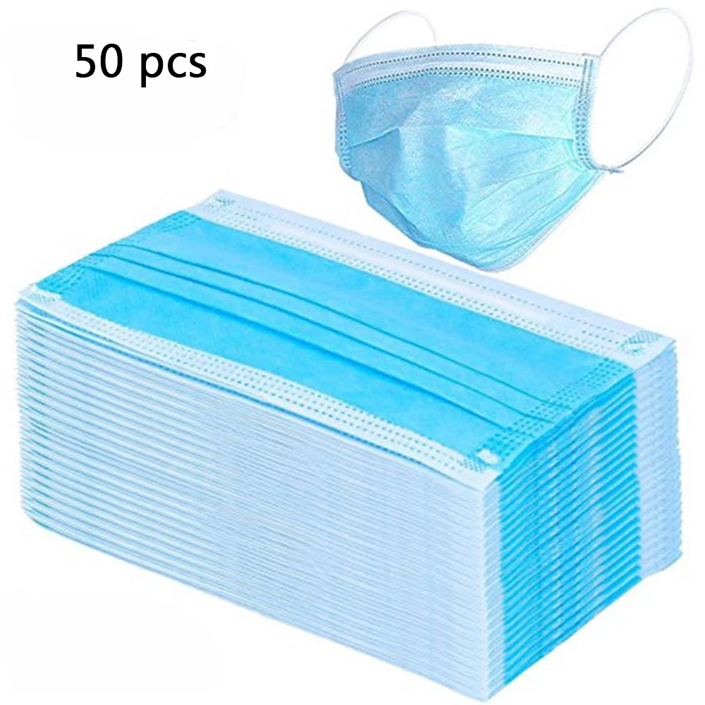 

50pcs Disposable Anti-dust Safe Breathable Mouth Mask Prevent flu Masks 3 Layers Dustproof Mask Anti-Dust Earloop Face Masks