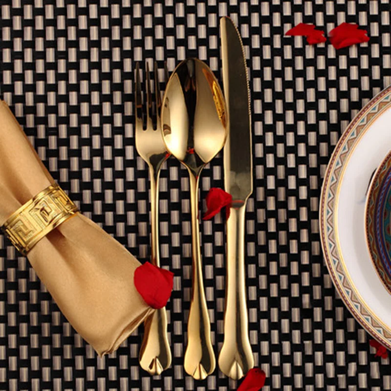 Роскошный Золотой набор столовых приборов из нержавеющей стали, набор металлической посуды из 3 предметов, нож, вилка, столовая посуда, ужин, Западная еда, кухня