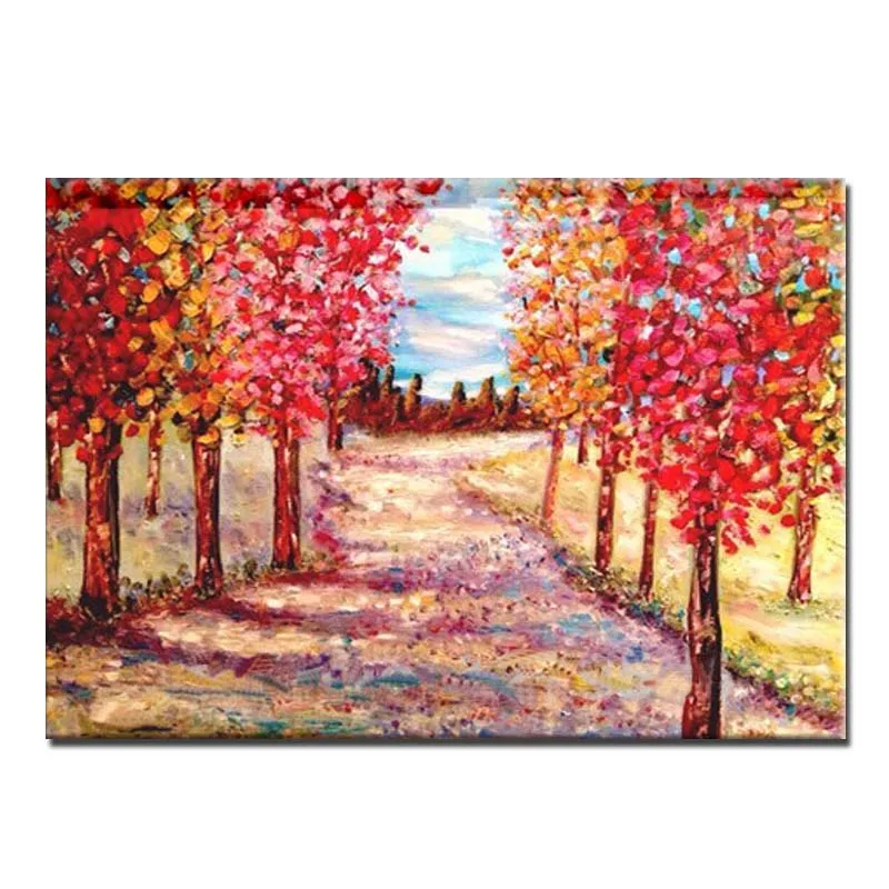 

Hand Painted Abstract Palette Knife Red Tree Forest Art Oil Painting On Canvas Abtract Art Wall Pictures Living Room Home Decor
