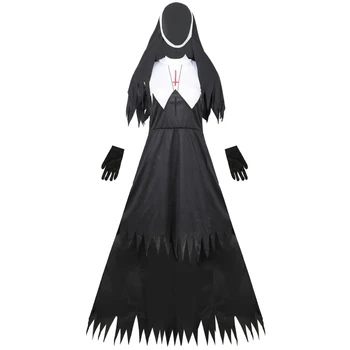 

Halloween Nun Cosplay Dress Up Women Black Fantasy Dress Terror Sister Party Disguise Female Fancy for Adults