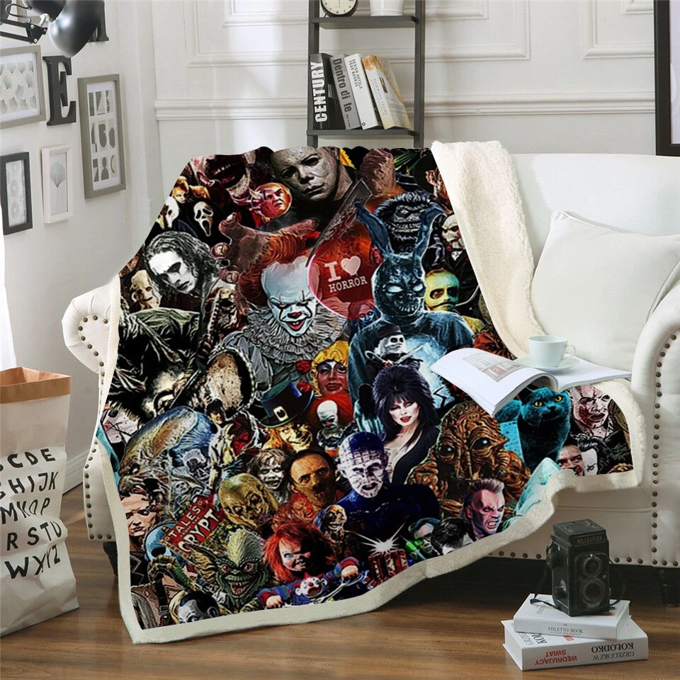 Horror Movie Throw Blanket Cozy Flannel Sherpa Soft Warm Plush for Couch Sofa