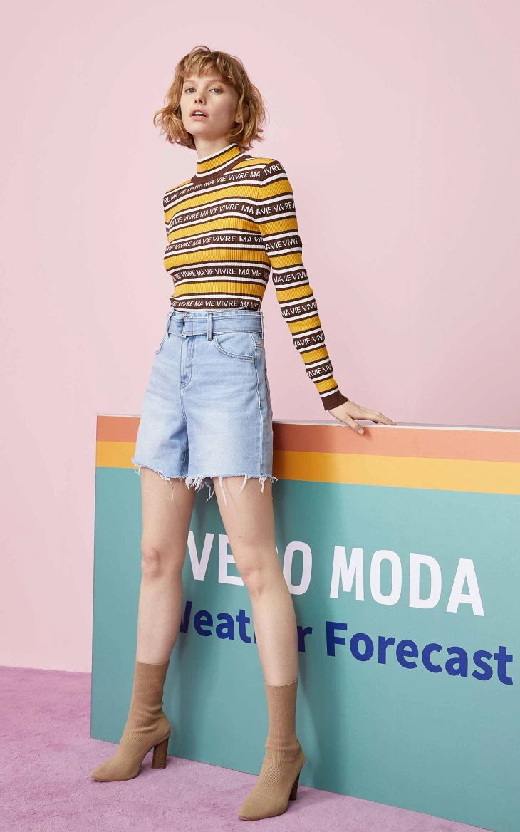 Vero Moda Новинка с буквенным принтом в полоску с ложным вырезом облегающий вязаный | 319324548