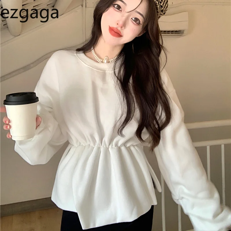Свитшот Ezgaga женский с оборками шикарный однотонный модный простой Универсальный