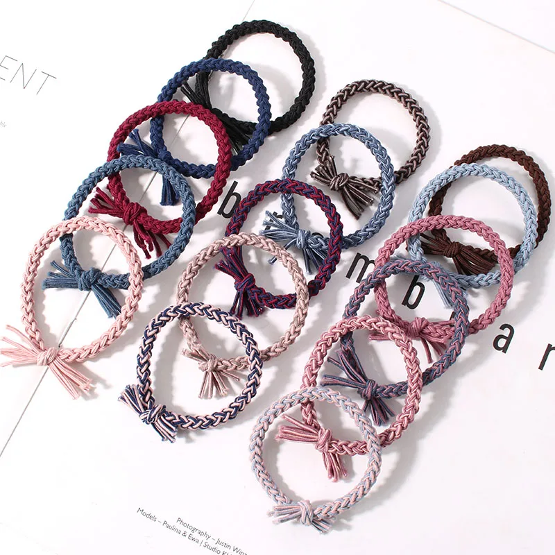 

Korean version of color matching twist braid high elasticity bold hair rope hair tie hand-woven knotted hair rope