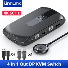 Unnlink – commutateur KVM Displayport 4K 60Hz DP, 4 ordinateurs, 1 moniteur, 4 Ports USB 2.0, souris, clavier pour ordinateur portable, TV