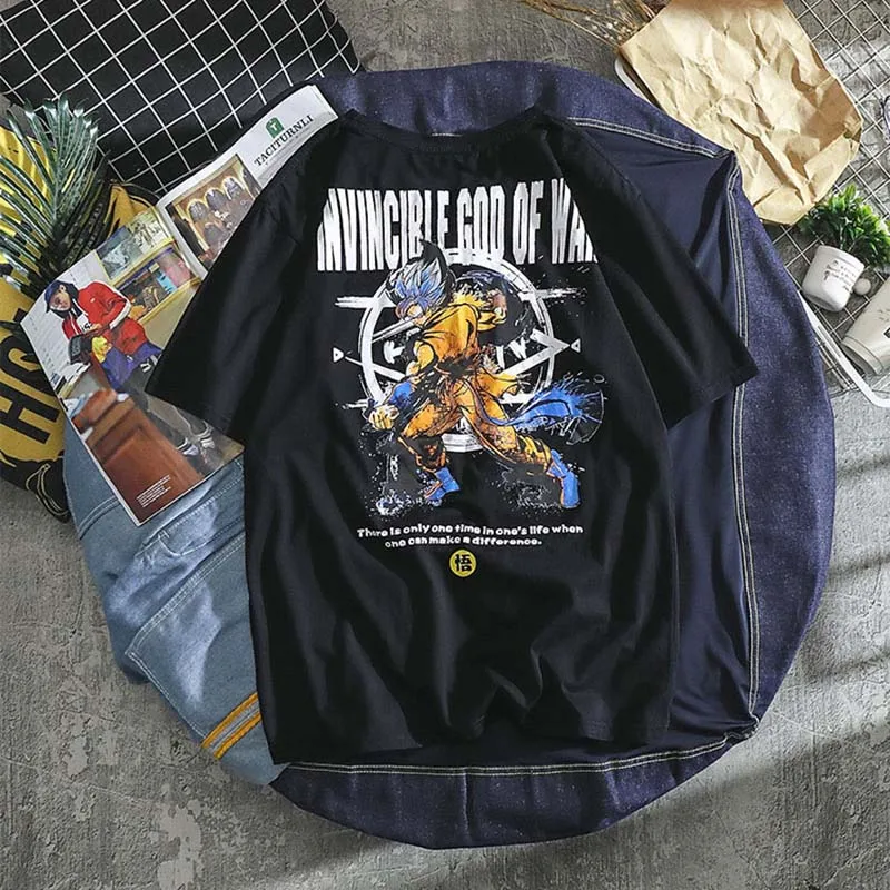 Футболка «Драконий жемчуг зет harajuku для мужчин мультфильм футболка Goku»; хлопковая фиолетовая японские рубашки уличный стиль мужской Аниме одежда подарок для детей - Цвет: Черный