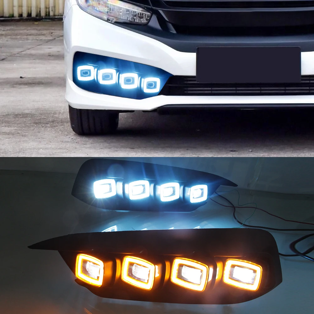 CSCSNL 2 шт. Автомобильный светодиодный DRL Дневной ходовой светильник для Honda Civic Дневной светильник с желтым сигналом поворота ночной синий