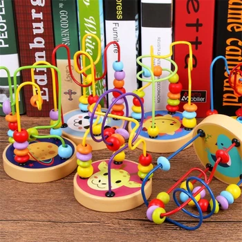 

Baby Puzzle Colorful Around Bead Games Wooden Small Bead Animal Puzzle Early Learning Educational Toy Children Kid Birthday Gift