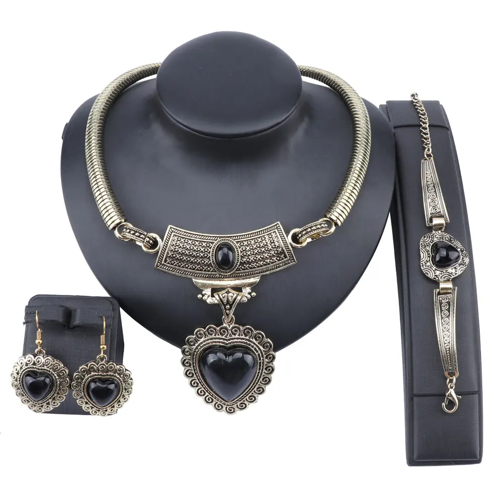 Старинный золотой кулон в форме сердца с драгоценным камнем, винтажный массивный колье, ожерелье, серьги, браслет, ювелирный набор
