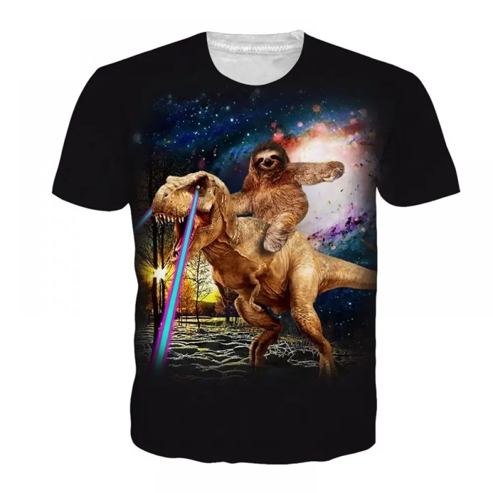 Динозавр Ленивец 3D футболка Лазерная кошка пиво Camisa Masculina животный принт одежда