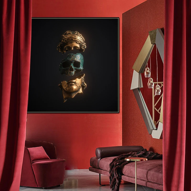 Canvas Painting wall art HD Bronze David Head and Skull Posters Nordic Celebrity statue picture Hoom Decor Modern art painting