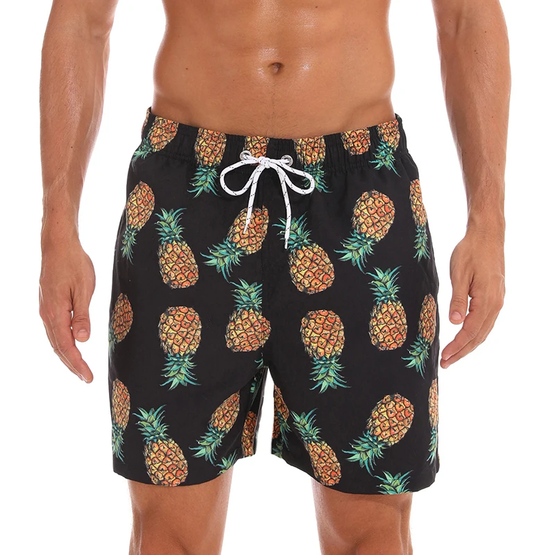 Black pineapple Datifer, летние мужские пляжные шорты, быстросохнущие мужские шорты для плавания, одежда для серфинга, пляжные шорты, мужские спортивные шорты для пробежек, тренажерного зала - Цвет: Black pineapple