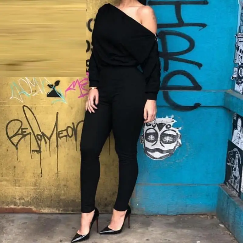 Осенний однотонный боди с рукавами летучая мышь, женский комбинезон на молнии, Облегающий комбинезон, сексуальный Классический комбинезон с открытыми плечами