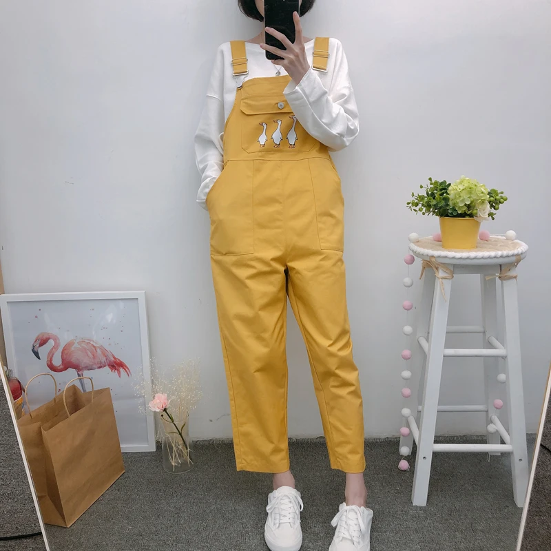 Женские комбинезоны Kawaii С мультяшным принтом, розовые, милые, свободные, длина по щиколотку, простые, студенческие, с карманами, повседневные, женские комбинезоны, шикарные
