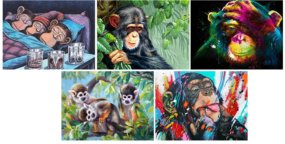 DIY Diamond Painting Monkey Cross Stitch Kits 5D Diamond Embroidery Animals Mosaic Picture of Rhinestones Home Decor