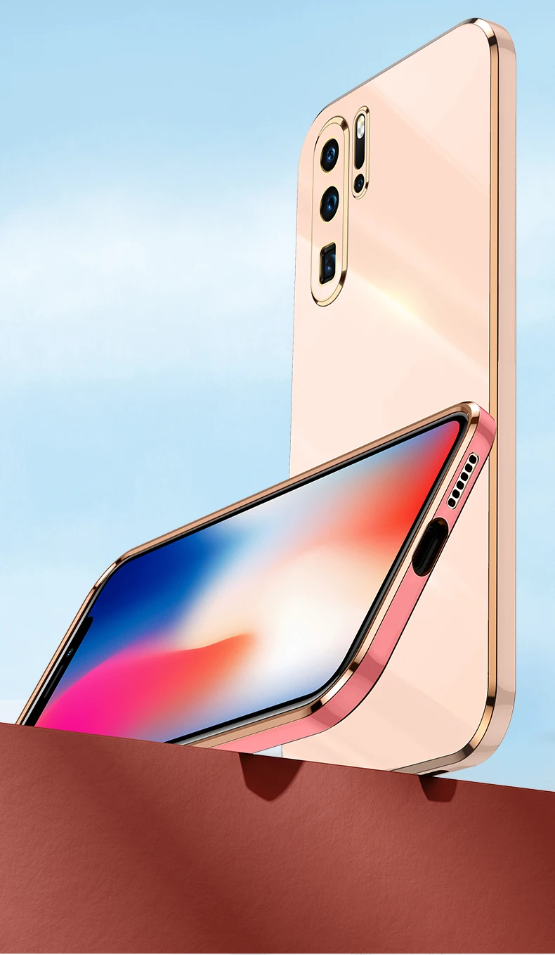 Luxuriöse quadratische Beschichtung aus weichem Silikon für Huawei P30 P50 P40 Pro Lite Mate 30 40 Pro Nova 8 SE, stoßfeste Candy-Abdeckung_voghion.com