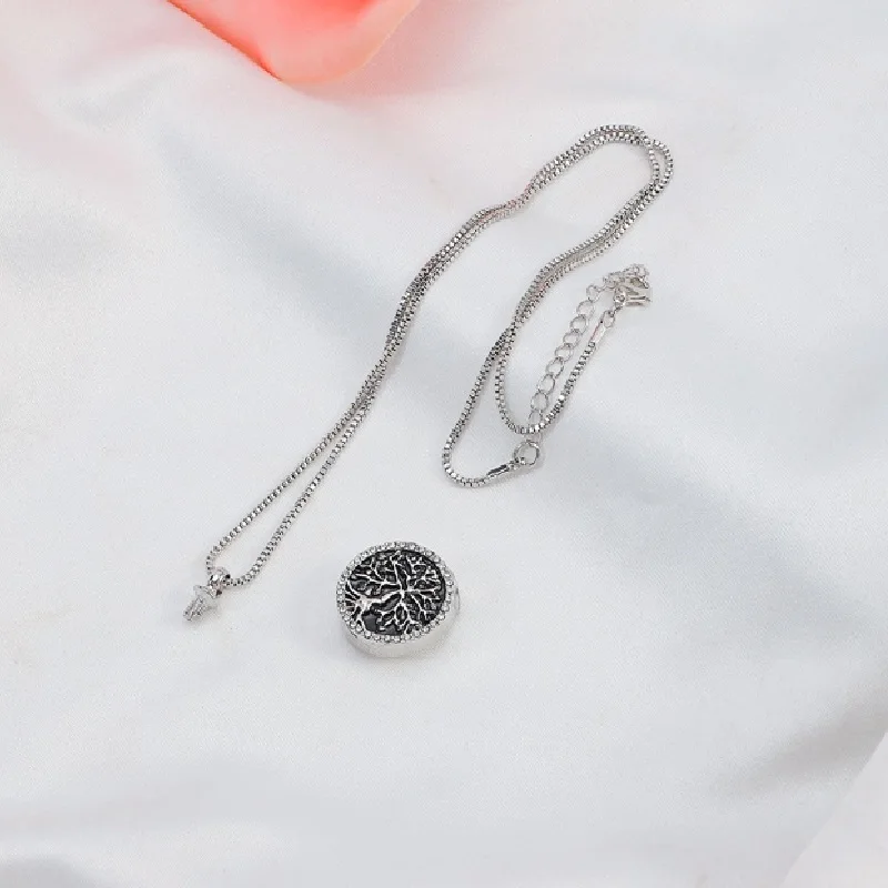 Forever in the Heart Alloy Cremation Jewelry Tree of Life Round Urn Pendant Memorial Keepsake Urn Pendant Ashes Necklace