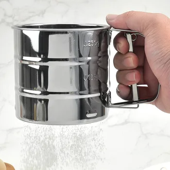 

Manual Cup-Flour Sifter Sub-Stainless Steel Mirror Light Hand-Held Hand Cup Type Strainer Flour Sifter Baking Tool