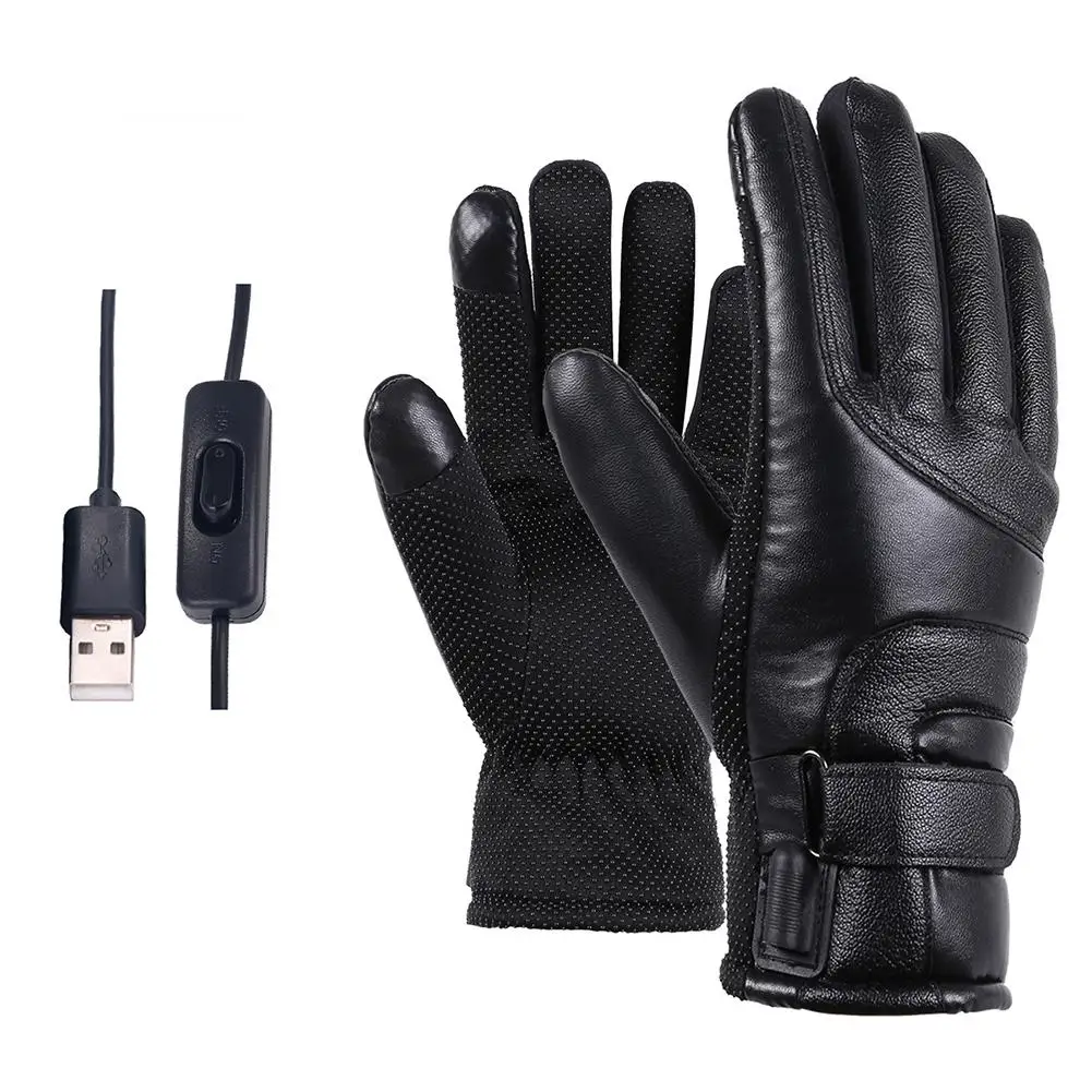 1 Pair Rechargeable Motorcycle Heating Gloves Touch Screen Non-slip PU Warm Gloves USB Charging Winter Cycling Skiing Gloves - Цвет: 01
