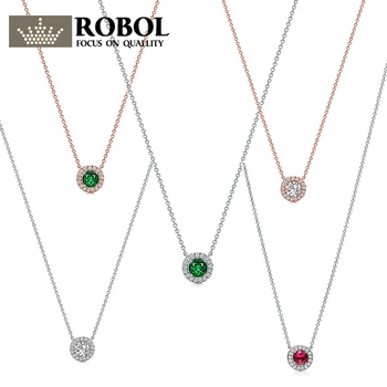 

XL TFB Charm 925 Sterling Silver Rose Gold Flashing Red Green Gemstone Exquisite Necklace Original Women's Glamorous Shining.