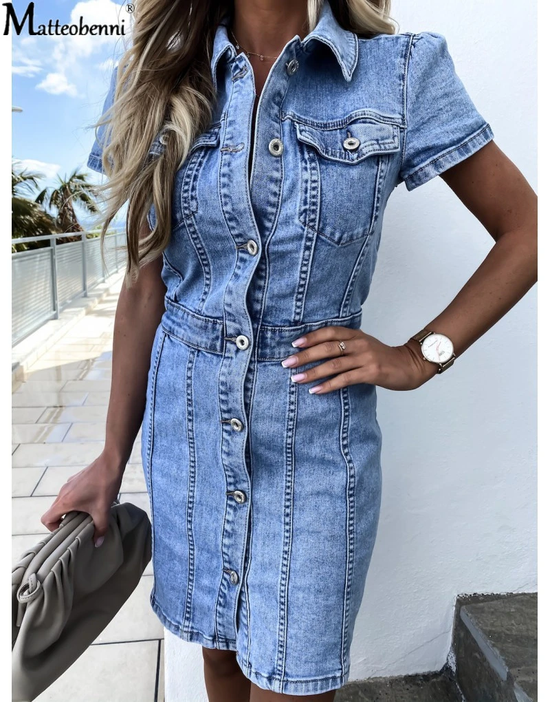 denim knee length dress