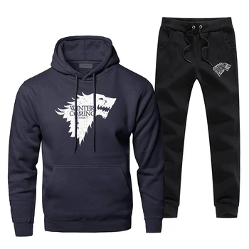 

Game Of Thrones House Stark Sweatshirt Hoodies Pants Sets Men Hip Hop Streetwear Winter Is Coming Casual Sportswear Sweatpants