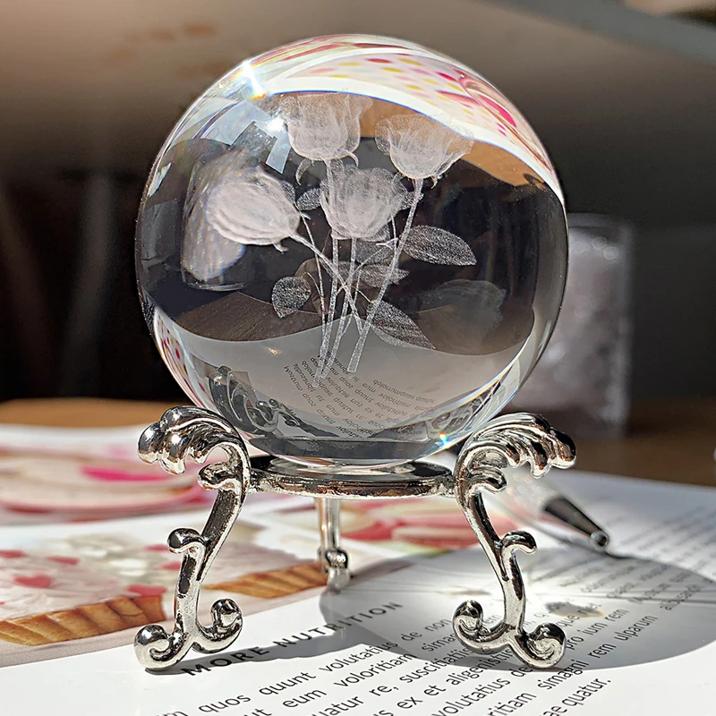 H& D 60 мм 3D букет роз хрустальный шар с серебряным покрытием подставка лазерная гравировка миниатюрная Сфера ремесло Домашний Декор коллекционный подарок