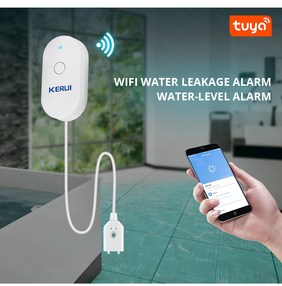 kerui wi fi sensor de água casa inteligente cozinha detector de vazamento de água tuya app monitoramento de vazamentos notificação telefone alarme segurança