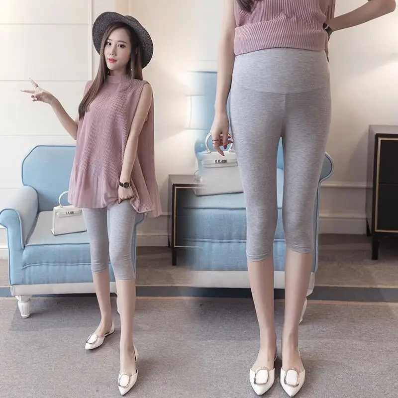 

Maternity Clothes 2019 Summer New Style Leggings Fashion Slimming Abdominal Support Solid Color Cropped Trousers for Pregnant Wo
