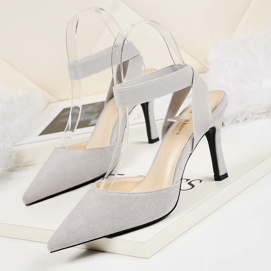 

Fashion Women Sandals For 2020 Pointed Toe Cover Heel mouth 8CM Thin Heels Buckle Strap Summer Women Sandals