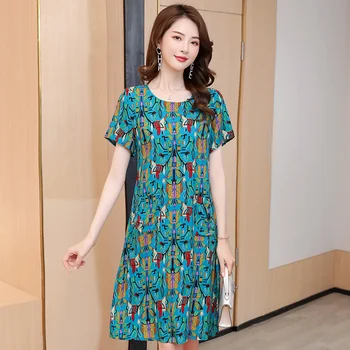 

ISENMAL Plus Size XL-6XL Casual Summer Dress Women Flora Printed Maxi Vestido Feminino Robe Femme Women Vintage Dresses