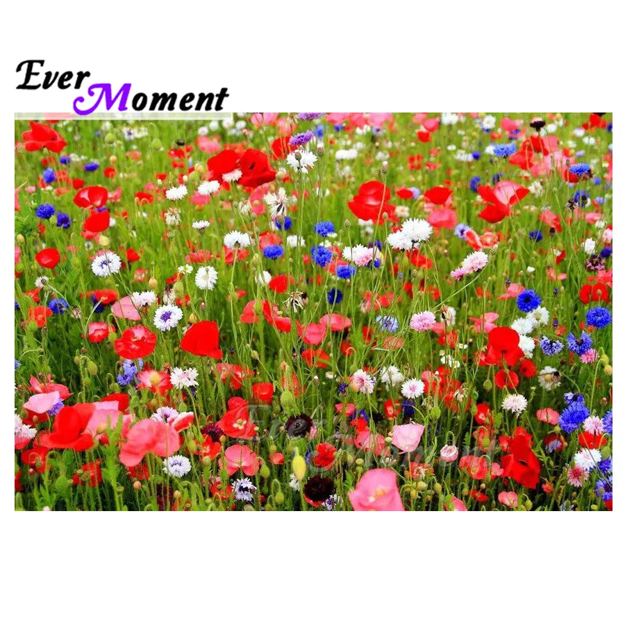 Алмазная живопись с красным и синим цветком Ever Moment 5D сделай сам полная выкладка