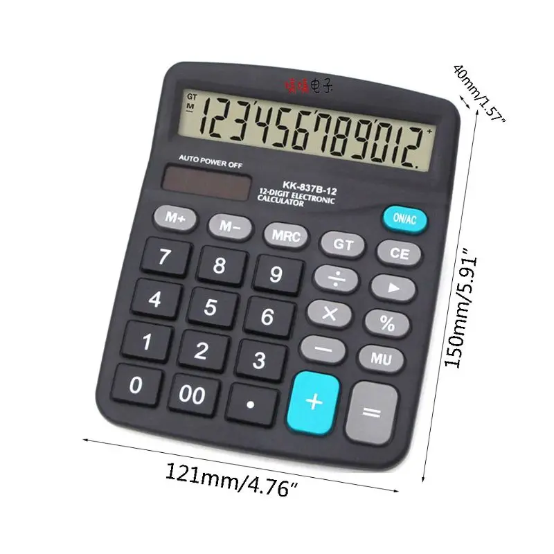 5 Pack Black 12 Digit Dual Power Handheld Desktop Calculator with LCD Display AXYF 3
