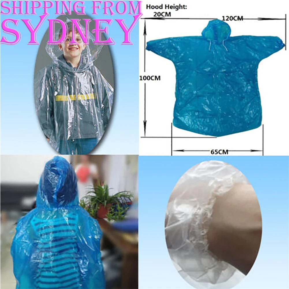

10pcs Disposable Emergency Poncho Rain Coat Kids Raincoat Ponchos Child Travel Rain Suit Children's Hiking Water Resistant Cape