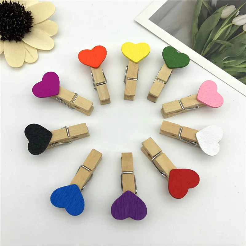 Wooden clips 20 pcs mini romantic loving heart shape wood clips handicrafts photos papers clothes pegs home bachelorette party decorations