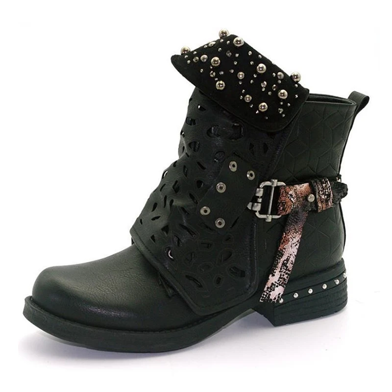 

2019 Women Boots Autumn Leather Boots Women's Rivet Round Head Martin Boots Platform Casual Moctorycle Boots Plus Size 35-43