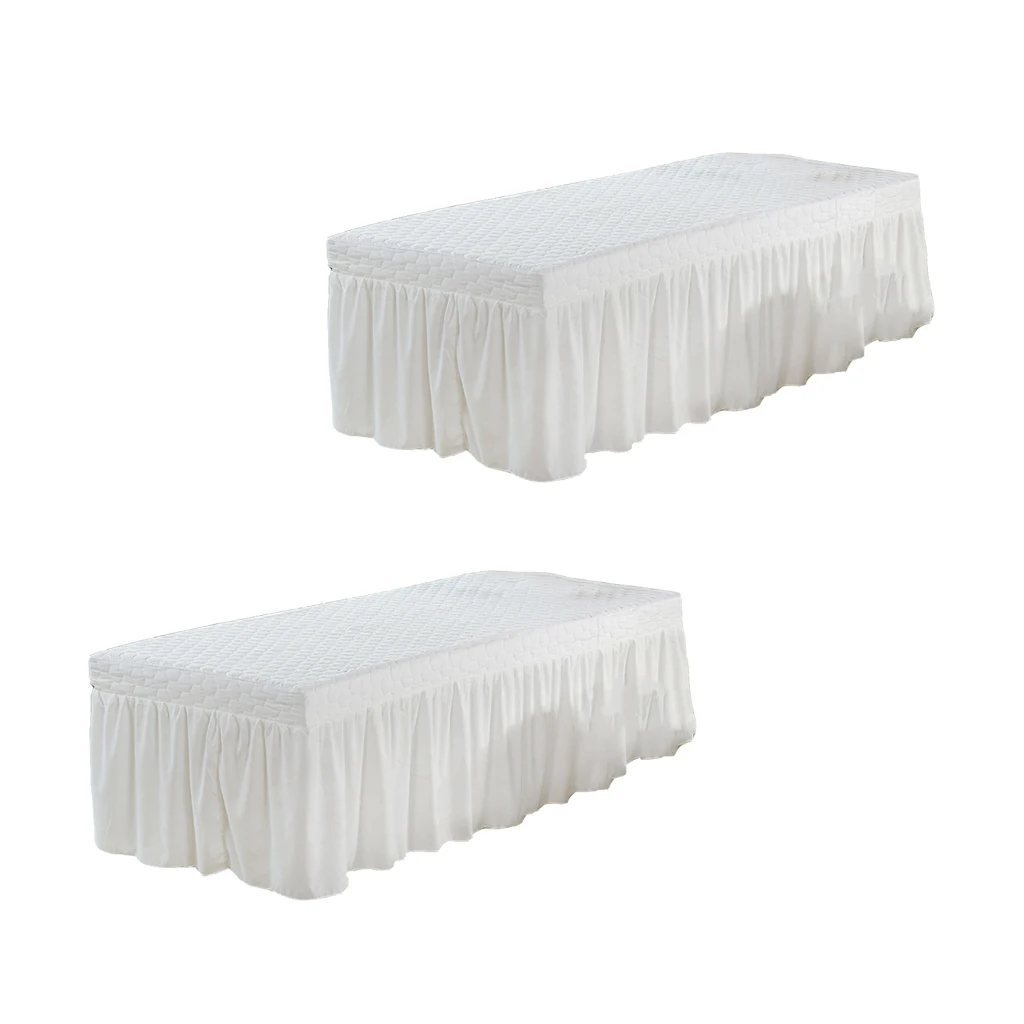 2Pcs White 73x28 inch Microfiber Beauty Salon Thickening Massage Table Skirt Bed Cover with Face Rest Hole, Solid Color