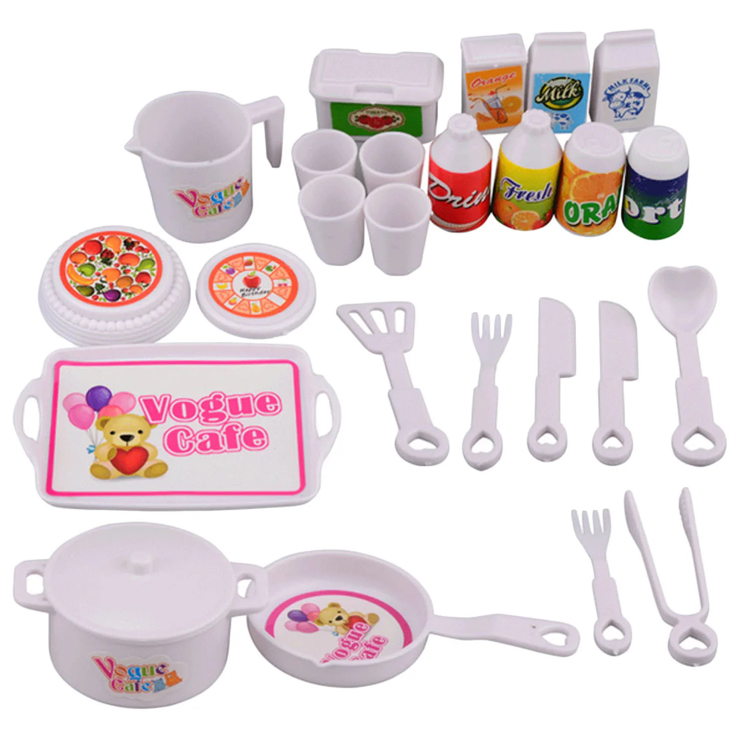 Besegad enfants 25 pièces Mini poupée Simulation casseroles casseroles cuillères tasses couteaux cuisine ustensiles de cuisine outil maison de poupée accessoires pour Barbie jouet (lot de 25)