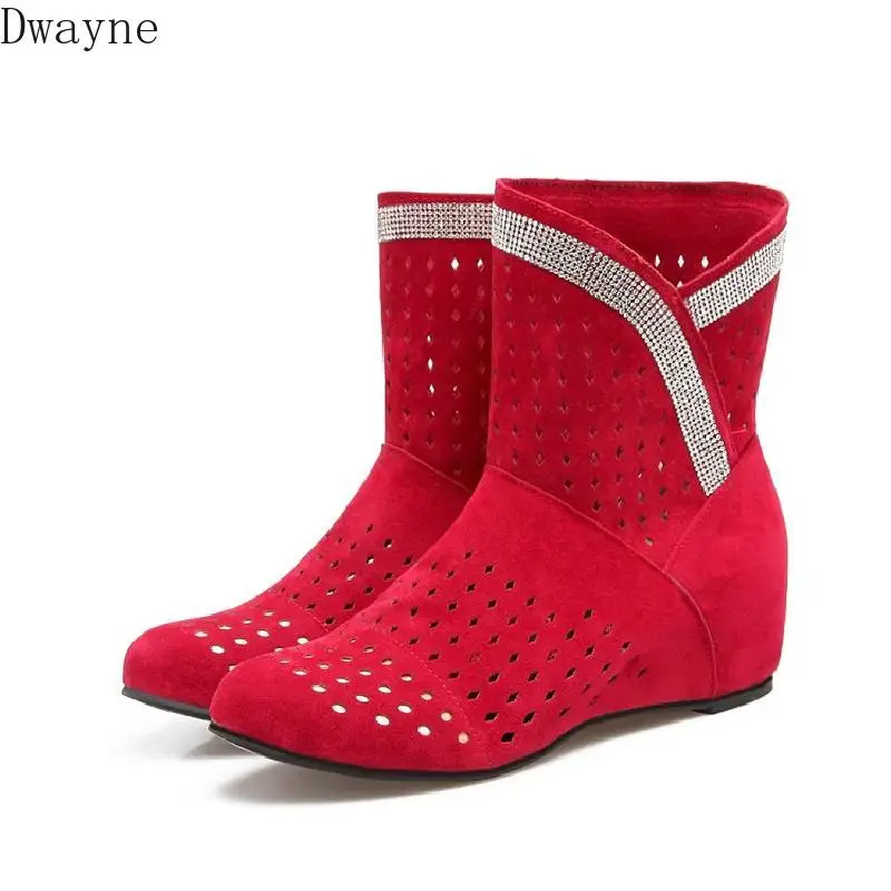 

2019 new hollowed out increased rhinestones in the hole with short boots women
