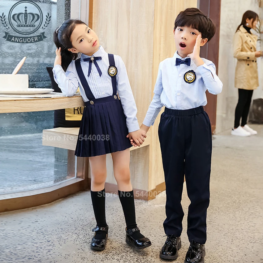 Детский Школьный костюм Uniformes Estudiantes для маленьких мальчиков и девочек, костюм для сценического выступления однотонный топ с лямками, плиссированная юбка, комплект со штанами