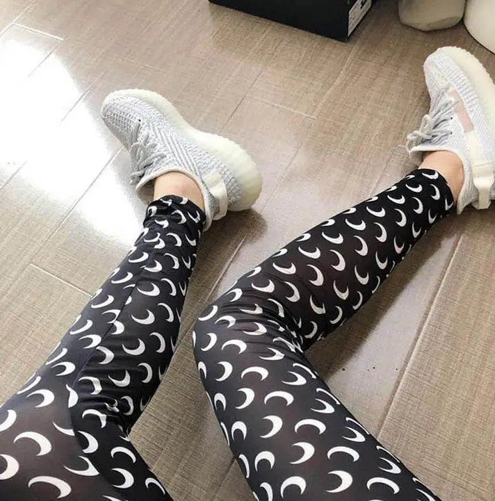 19SS Новые многоцветные леггинсы с принтом Луны Бесшовные женские спортивные штаны для отдыха - Цвет: Черный