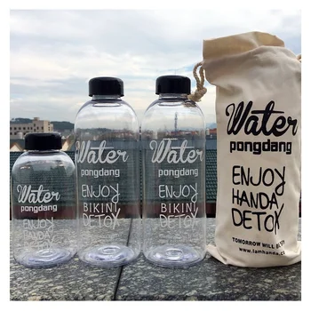 

600ml 1000ml Letter Pattern Water Bottle Plastic or Glass Large Capacity Water Kettle for Worker Students with Rope