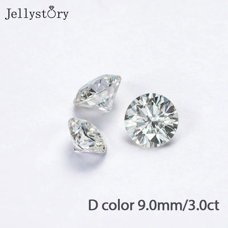 Jerrystory 100% Natural Moissanites Loose Gemstone Excellent Cut 3.0ct D Color 9.0mm VVSI for Jewelry DIY with Test Certificate Jerrystory 100% Natural Moissanites Loose Gemstone Excellent Cut 3.0ct D Color 9.0mm VVSI for Jewelry DIY with Test Certificate