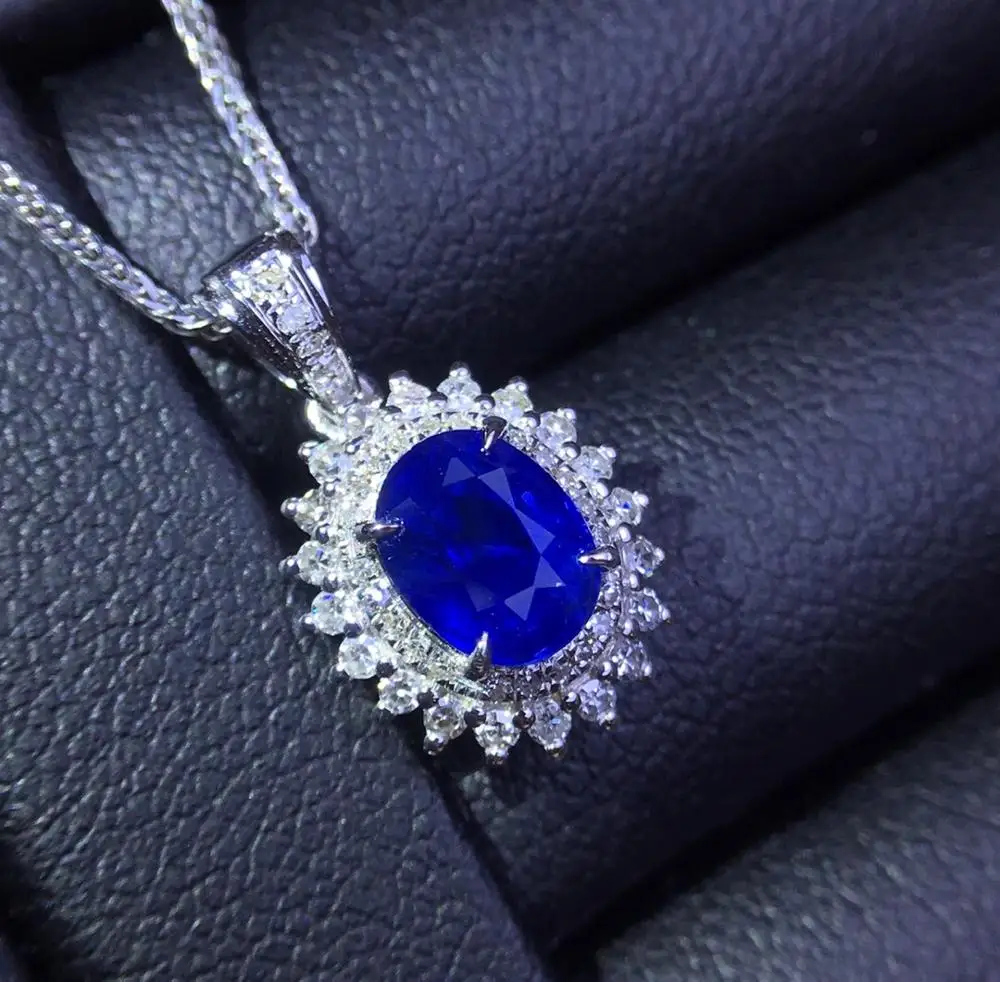 

Sapphire Pendant Real Pure 18 K Gold Jewelry 100% Natural Cornflower Blue Sapphire 1.12ct Pendants for Women Fine Necklace